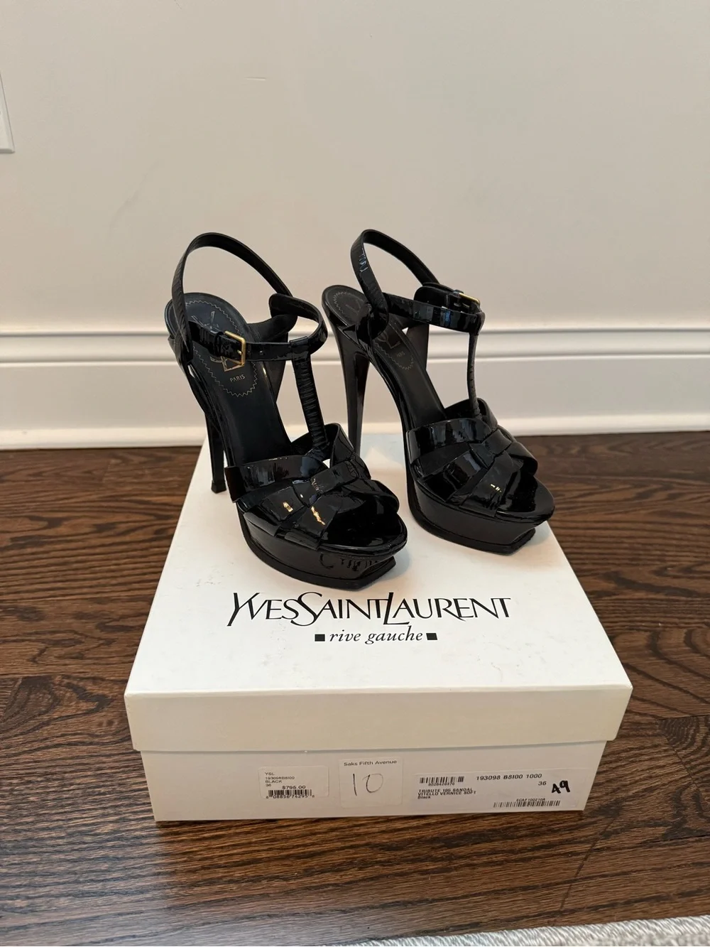 Saint Laurent Black Patent Tribute Sandals size 36 - Picture 6 of 6
